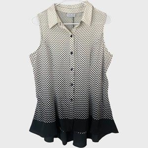 New York & Company Sleeveless Ombre Polkadot Blouse Women's Medium Black & White